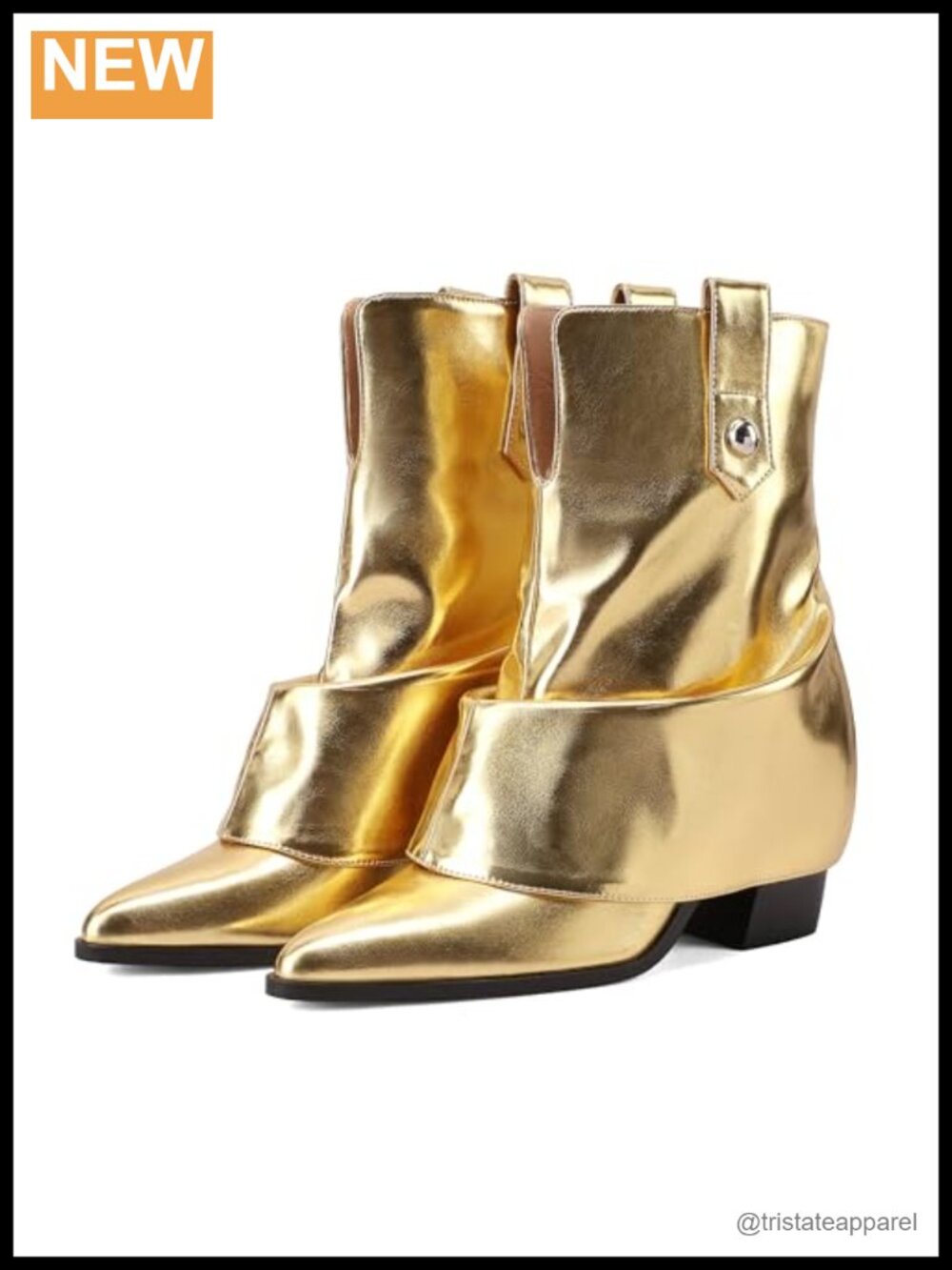 Women's Folded Ankle Boots Pointed Toe Chunky Heel Fashion Booties with